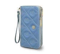 AdiStylinno Portefeuille pour femme, porte-monnaie avec double fermeture éclair, porte-monnaie tendance, grande capacité, pour femme, avec sangle de poignet et compartiment à monnaie, bleu, 19.2 x 9.8