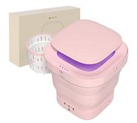 ADITAM 100V-240V 9L Machine à Laver Pliable - Machine à Laver Portable, Mini Laveuse Portable avec Essoreuse (Couleur: Rose) Double the comfort