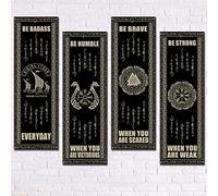 ADITAM 4 Pièces Panneau en Bois Décoration Murale Nordique Vikings Celtique Drakkar Rune Panneau Mural Scandinave Vikings Bateau Rustique Planche à Suspendre en Bois Art Médiéval pour Salon Chambre