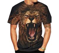 ADITIRCP T-Shirt d'été décontracté à Manches Courtes avec Motif de Lion T-Shirt à Impression numérique 3D avec tête de Lion dominante Top de Rue pour l'extérieur
