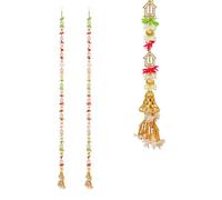 Aditri Creation Set of 2 Door Hanging Artificial Garlands Flower Hanging with White Beads with Bell for Wall Temple Indian Traditional Wedding Festival Decorative(Size:-60"x2" inch)(Multicolor)