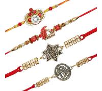 Aditri Creation Set of 4 Rakhi for Brother Rakhi Thread for Bhai Bhabhi Bhaiya and Bhatiji veera Raksha Bandhan Rakhi Set Dora Bracelet Kalwa with gift Pack for Brother Sister Indian Traditional