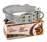 ADITYNA Collier robuste pour chiens de très grande taille - Collier gris réfléchissant avec poignée pour le dressage et la marche - Large, épais, tactique - Rembourré en néoprène doux