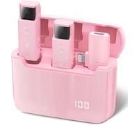 ADIUPUL Micro cravate sans fil pour iPhone iPad avec affichage LED, mini microphone rose avec étui de charge de 30 heures et réduction active du bruit - Rose