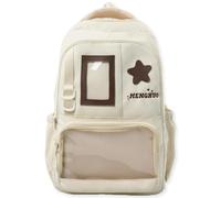 Adius Sac à Dos Ita Bag, Sac à Dos Kawaii pour L'école Filles, avec Fenêtres Transparentes, Sacs D'école Y2K, pour Femmes, Voyages, Études ou Travail (Beige)