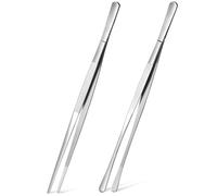 Adiwo 2 Pièces Pincettes de Cuisine, 30cm Pince Cuisine Inox Professionnel, Pincette Culinaire de Precision, Longue Pince Cuisine pour Cuisiner Griller Cuire Décoration, Argent, Tête Droite+Tête Ronde
