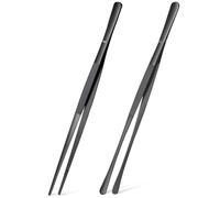 Adiwo 2 Pièces Pincettes de Cuisine, 30cm Pince Cuisine Inox Professionnel, Pincette Culinaire de Precision, Longue Pince Cuisine pour Cuisiner Griller Cuire Décoration, Noir, Tête droite+Têtee Ronde