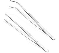 Adiwo 2 Pièces Pincettes de Cuisine, 30cm Pince Cuisine Inox Professionnel, Pincette Culinaire de Precision, Longue Pince Cuisine pour Cuisiner Griller Cuire Décoration, Argent, Tête Droite+Tête Coude