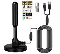 Adiwo Antenne Intérieure Puissante, Antenne TV Interieur TNT HD, CâBle de 5m, avec Base Magnétique, avec Amplificateur de Signal, Portable Discrète pour Voiture Camion Camping-Car, Maison et Camping