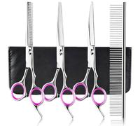 Adiwo Ciseaux Toilettage Chien, 4 in 1 Kit Toilettage Chien en Acier Inoxydable, Professionalnel Toilettages du Chiens Compris Ciseaux à Effiler/Ciseauxs Courbes/Ciseauxs Droits/Peigne de/Toilettages