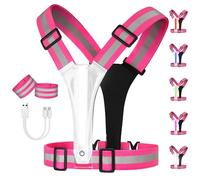 Adiwo Gilet Réfléchissant Running, LED Sécurité Rechargeable USB, Taille Réglable avec 2 Bracelets Réfléchissants, 5 Couleurs de Lumière, 3 Modes d'Éclairage pour Vélo, Moto, Rose