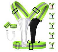 Adiwo Gilet Réfléchissant Running, LED Sécurité Rechargeable USB, Taille Réglable avec 2 Bracelets Réfléchissants,5 Couleurs de Lumière, 3 Modes d'Éclairage pour Vélo, Moto, Vert