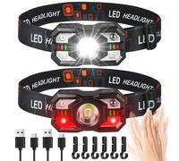 Adiwo Lampe Frontale LED, 2PCS Torche Frontale LED, IPX5 Étanche Lampe Frontale Rechargeable, 5 Modes d'éclairage,Capteur Mouvement,Portable Lampe Frontale Rechargeable pour Camping,Urgence,Cyclisme.