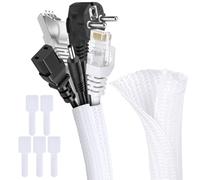 Adiwo Manchon de Câble Gaine Bureau, 3 Mètre 13mm Extensible Gaine Range Cable, Réglable Gaines Câble Tressée, Souple Ajustable Gestion de Cable en Pet pour Câbles Automobiles/PC/Télé/USB/Audio, Blanc