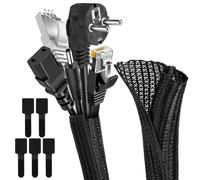 Adiwo Manchon de Câble Gaine Bureau, 3 Mètre 13mm Extensible Gaine Range Cable, Réglable Gaines Câble Tressée, Souple Ajustable Gestion de Cable en Pet pour Câbles Automobiles/PC/Télé/USB/Audio, Noir