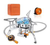 Adiwo Réchaud de Camping à Gaz, 6800W Portable Brûleur Camping Super Puissance de Feu, Trois brûleurs avec Bouton d'Allumage, Pliable Poids Léger Coupe-vent, pour Camping/Randonnée/Pique-Nique