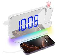 Adiwo Réveil à Projection, Horloge Numérique LED Projection,Charge USB Reveil Projecteur Plafond avec Rotation à 180°,11 RVB Couleurs LED Affichage &10 Couleurs Veilleuse pour Chambre,Bureau (Blanc)