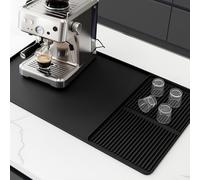 Adiwo Tapis de Machine à Café 2 en 1, 60x40 cm Tapis pour Machine à Café Tapis Égouttoir Vaisselle, Tapis de Séchage Rapide Cafetiere, Plateau Antidérapant Cafetiere en Silicone pour Cuisine Bar Noir