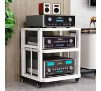 Adjustable 3-Tier Heavy AV Media Stand - Movable Storage Cart & HiFi Rack for Living Room Gaming Room Music Studio - Stereo Audio Cabinet in White