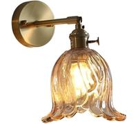 Adjustable Angle Wall Sconce Clear Glass Flower Shape Lampshade Wall Light Gold Finish Brass Base Wall Lamp E26/27 Base for Bedroom Bathroom Living Room Vanity(Green)/Amber