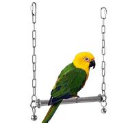 Adjustable Bird Swing, Stainless Perch Stand, 12 inch Rod with Bell, Hanging Toy Metal, Parrot Play with Rope Ladder, Cage Perch Accessory for Conure Cockatiel Lovebird Canary Macaw