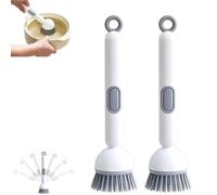 Adjustable Cleaning Brush with Liquid Dispenser,6-Level Adjustable Handle & Refillable Pet Scrub Head,2 in 1 Soap Dispensing Dish Scrub Brushes for Kitchen and Cookware Cleaning (White *2pcs)