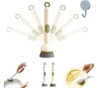 Adjustable Cleaning Brush with Liquid Dispenser, 6-Level Adjustable Handle & Refillable Pet Scrub Head, Smooth Soap Dispensing, Scratch-Free for Kitchen and Cookware Cleaning