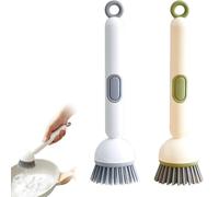 Adjustable Cleaning Brush with Liquid Dispenser,6-Level Adjustable Handle & Refillable Pet Scrub Head,Long Handle Kitchen Cleaning Brush (White+Green)