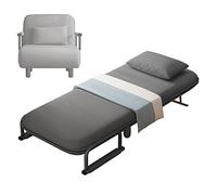 Adjustable Convertible Sleeper Chair Bed with Foldable Sponge Mattress, 5 niveaux Backrest, Cotton Linen Fabric for Office, Living Room, Bedroom - Gris (65 x 70 x 80 cm)