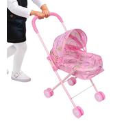 Adjustable Doll Stroller, Kids Toy Carriage Pushchair, 9.45x17.32x21.65 inches Dolls Transport Toy with Folding Awning, Resin Frame Stroller, Doll Carrier with Soft Wheels, Educational Toys for Indoor