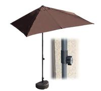 Adjustable Half Parasol Umbrella 170-255 cm - Waterproof Sunshade with Base for Balcony & Patio - Brown Outdoor Canopy for Sun Protection & Garden Relaxation