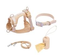 Adjustable Harnais for Animaux de Compagnie, Ensemble de 4 pièces Comprenant Un Collier et Une Laisse en PVC for Petits Chiens(Sand Color,XL)