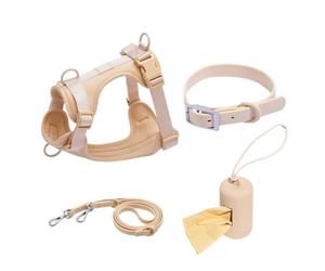 Adjustable Harnais for Animaux de Compagnie, Ensemble de 4 pièces Comprenant Un Collier et Une Laisse en PVC for Petits Chiens(Sand Color,XS)