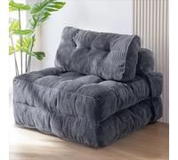 Adjustable Lazy Sofa Bed, Tufted Sleeper Chair Portable Foam Lounge Sofa for Living Room & Bedroom, Convertible Pull-out Couch (Grey)