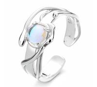 Adjustable Natural-Moonstone-Ring, 925 Sterling Silver Blue Moonstone Hollow Open Ring, Energy Healing Opal Planet Rings, Elegant Jewelry Gift for Women