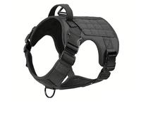 Adjustable Nylon Military Tactical Service Dog Harness Vest avec Poignée Handle Houstable Breathable Dog Training Harness pour Les Chiens Moyens À Grands,Noir,L