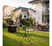 Adjustable Outdoor Mist Cooling System, Portable Standing Mister with 26FT Hose & Brass Nozzles, 360° Flexible Garden Misting System for Patio, Backyard, Pool and BBQ Cooling
