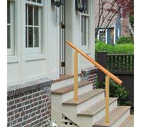 Adjustable Outdoor Stair Handrail for 1 to 3 Steps, Safety Handrail with Installation Kit for Concrete, Wood, Brick - Durable Wooden Design