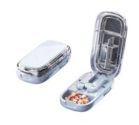 Adjustable Portable Pill Cutter Splitter with Centering Device for Small and Tiny Pills, 1/2 1/3 1/4 Cutter with Stainless Steel Blades and Storage Box (blue Split into two/four)