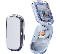 Adjustable Portable Pill Cutter Splitter with Centering Device for Small and Tiny Pills, 1/2 1/3 1/4 Cutter with Stainless Steel Blades and Storage Box (blue Split into two/three)