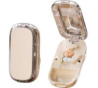 Adjustable Portable Pill Cutter Splitter with Centering Device for Small and Tiny Pills, 1/2 1/3 1/4 Cutter with Stainless Steel Blades and Storage Box (white Split into two/four)
