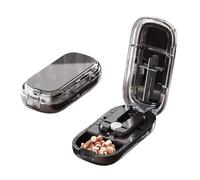 Adjustable Portable Pill Cutter Splitter with Centering Device for Small and Tiny Pills, 1/2 1/3 1/4 Cutter with Stainless Steel Blades and Storage Box (black Split into two/four)