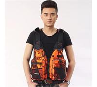 Adjustable Quick-Dry Fly Fishing Swim Vest for Adults Men Women, High Buoyancy Lightweight with Breathable Mesh Multi-Pockets, for Kayaking Boating Sailing Swimming(Orange Camo)