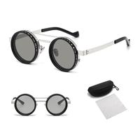 Adjustable Tint Rounded Polarized Lenses Retro Sunglasses, Adjustable Tint Sunglasses with 1-9 Gear ControlBeach Gear, UV Protection Eyewear, Ideal for Beach & Outdoor Use (New Model - Silver)