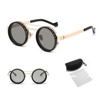 Adjustable Tint Rounded Polarized Lenses Retro Sunglasses, Adjustable Tint Sunglasses with 1-9 Gear ControlBeach Gear, UV Protection Eyewear, Ideal for Beach & Outdoor Use (New Model - Gold)