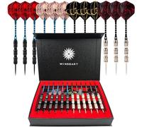 ADKX Lot de 12 fléchettes à Pointe en Acier avec Corps en Fer antidérapant, tiges et ailettes en Aluminium + aiguiseur de fléchettes + Un Coffret Cadeau (Forme A)