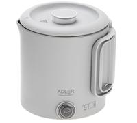 Adler Bouilloire de voyage compacte 0,8 l 650 W | Poignée pliable Double boîtier en acier inoxydable Socle rotatif à 360° Arrêt automatique Gris Type E/F