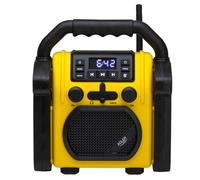 Adler AD 1911 - Radio de chantier avec Bluetooth V 5.1, Dual Power (batterie et secteur), protection IPX54 contre la poussière et l'eau, prise AUX et casque, design robuste, 10 W, jaune/noir