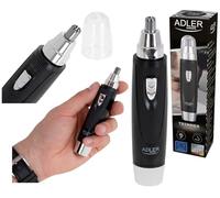 Adler Tondeuse nez & oreilles AD2911 – lames acier inoxydable, tête amovible, batterie – Noir/Argent