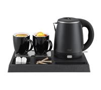 Adler - Bouilloire avec plateau et 2 tasses - Élégante et parfaite pour la chambre d'amis, le bureau et la maison - 1 l - En acier inoxydable - Boîtier Cool-Touch - Arrêt automatique - Idéal pour